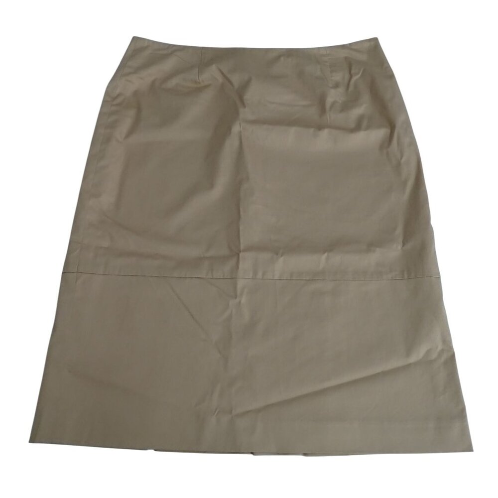 Reba Beige Skirt Pleated Back Hem Women Size 4 Cotton/Spandex Lined Knee Length